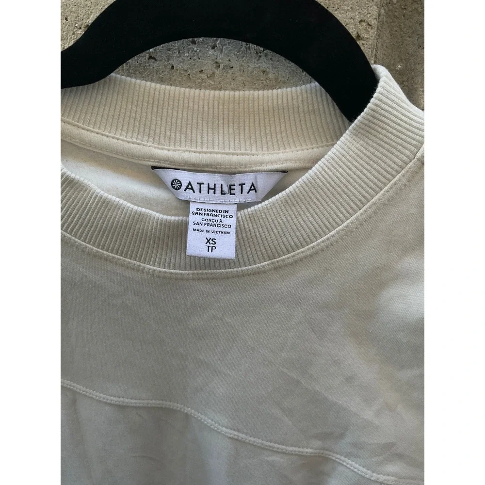Athleta‎ Cream Drawstring Waist Sweatshirt Crewneck Long Sleeve Top XS